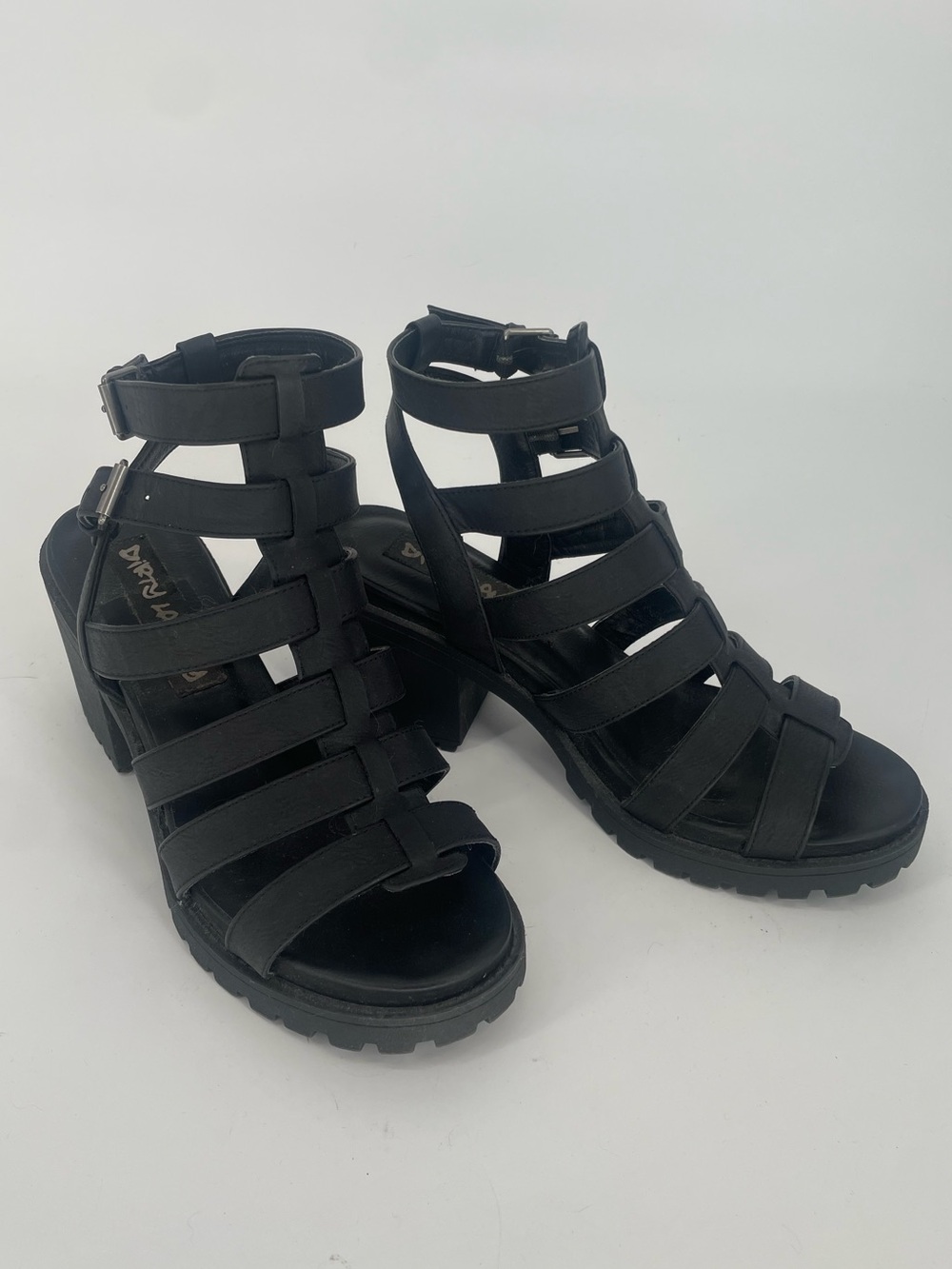 Y2K Grunge Style Dirty Laundry Black Caged Sandals Chunky Block Heel - Picture 3 of 13